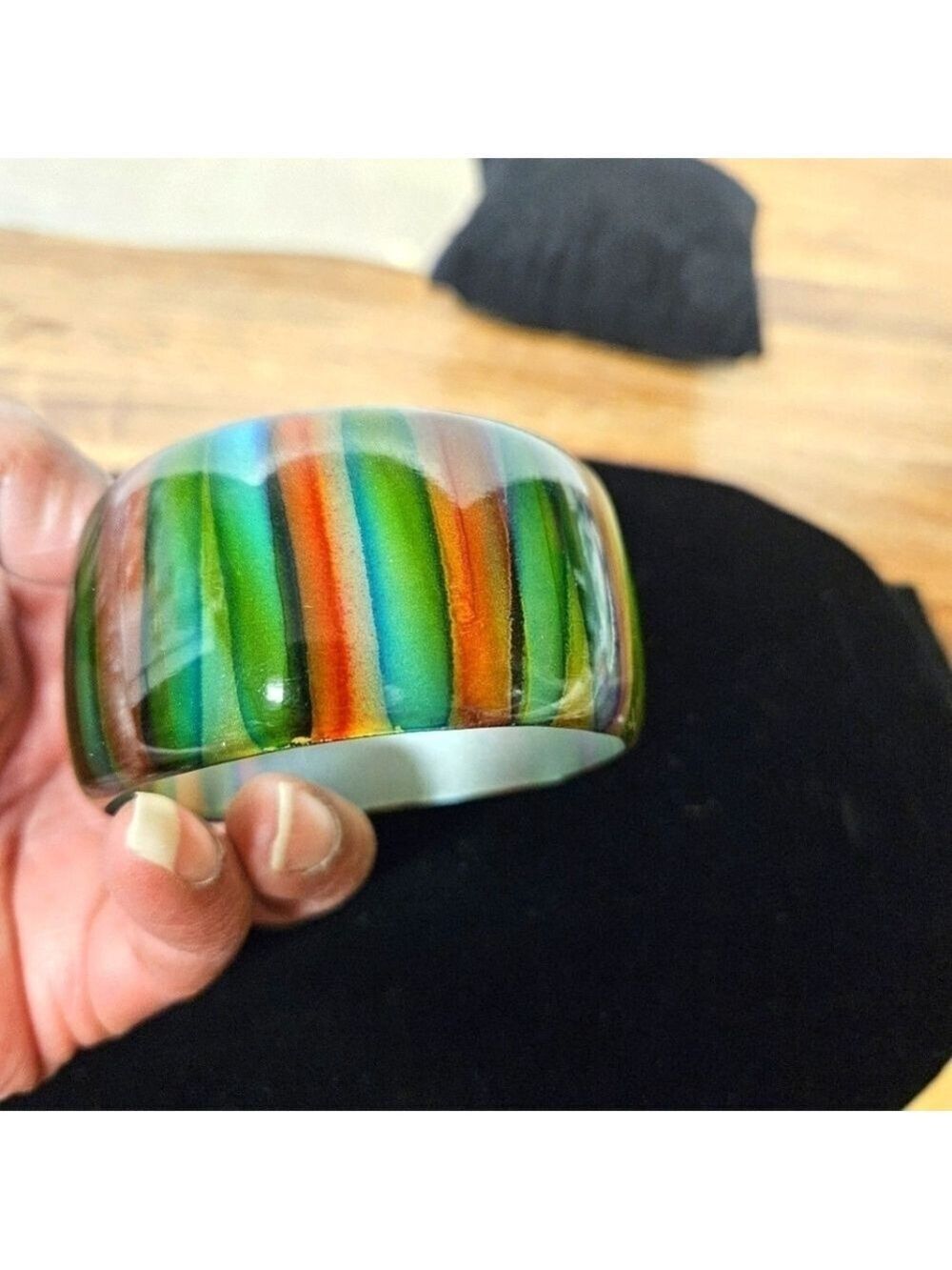 Vintage 70s Watermelon Striped Acrylic Bangle